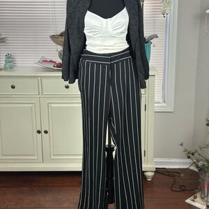 Black and White Striped Women's Pants